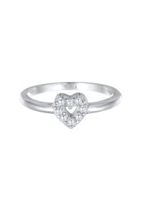 Silberring mit herzförmigem Design, verziert mit kleinen klaren Steinen, glatter Ring mit polierter Oberfläche. Mit der Markierung 925.
