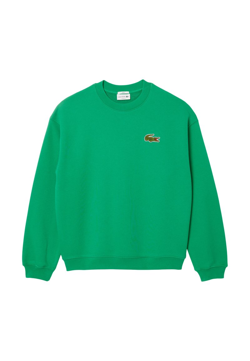 Sweatshirt vert en tissu mélangé coton, avec un col rond, des poignets côtelés, un ourlet côtelé et un logo crocodile brodé sur la poitrine.