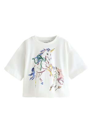 Next REGULAR FIT - SEQUIN GRAPHIC OVERSIZED BOXY T-SHIRT . - T-Shirt print - white unicorn