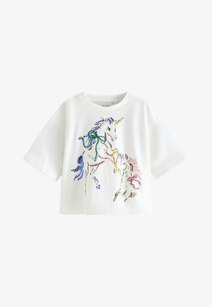 Next, REGULAR FIT - SEQUIN GRAPHIC OVERSIZED BOXY T-SHIRT . - T-shirt imprimé - white unicorn
