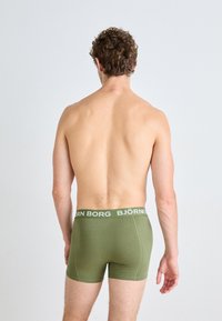 Green boxer shorts with a white "BJÖRN BORG" waistband. Smooth texture, form-fitting design, showing the back view of a male figure.