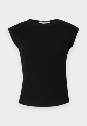 Μαύρο ριμπ αμάνικο τοπ με στρογγυλή λαιμόκοψη και επενδυμένες λεπτομέρειες στους ώμους, επωνυμία Topshop.