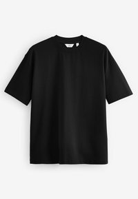 Sort kortærmet t-shirt lavet af glat bomuld. Har en rund halsudskæring og en løs, afslappet pasform med minimal detaljer.