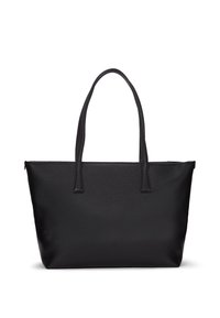 Black tote bag with a textured leather finish, dual sturdy handles, and an open-top design. Minimalist shape without visible hardware accents.