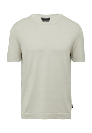 Jasnoszary, krótki rękaw koszulka wykonana z miękkiej bawełny z okrągłym dekoltem. Posiada małą metkę marki po lewej stronie w pobliżu dolnego brzegu.