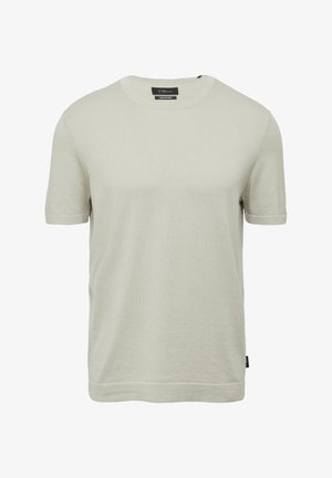 T-shirt grigio chiaro a maniche corte realizzato in morbido cotone con scollatura rotonda. Presenta un piccolo etichetta del marchio sul lato sinistro vicino all'orlo.
