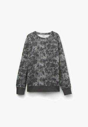 Długi rękaw bluza z okrągłym dekoltem, w ciemnoszarym i jasnoszarym abstrakcyjnym wzorze kamuflażu, z prążkowanymi mankietami i dołem.