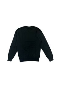 Sudadera negra de manga larga. Fabricada en material de algodón. Presenta un cuello redondo y puños acanalados. Textura suave, con un diseño minimalista.