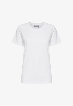 Bela bombažna majica s kratkimi rokavi, okrogel izrez in gladka tekstura. Brez vzorcev ali poudarkov. Standarden kroj.