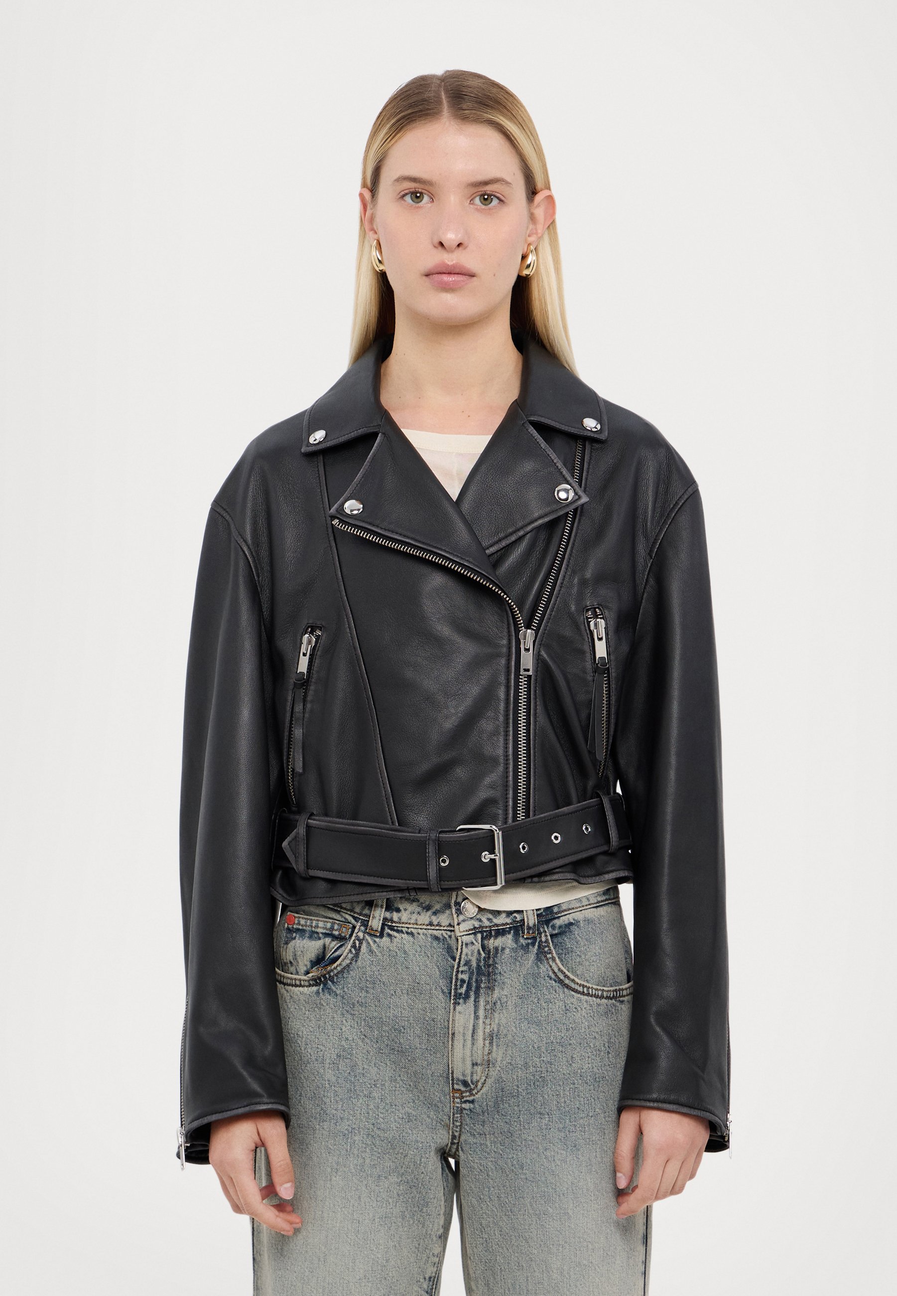 Weekend Max Mara「SALETTA」ラムレザーライダースジャケット Weekend Max Mara Saletta Biker Jacket | Brown | FARFETCH