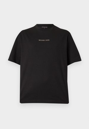 Musta lyhythihainen pyöreäkauluksinen t-paita, jossa rinnan keskellä pieni kultaista tekstiä oleva "MICHAEL KORS" -logo.