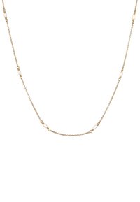 Collier en or avec de petites perles blanches espacées de manière uniforme le long de la longueur. Design délicat avec des textures lisses et un éclat subtil.