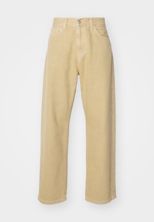 Beige denimbroeken met een rechte pijpontwerp, voorzien van vijf zakken, een knoopsluiting en een nette zoomafwerking. Zachte textuur.