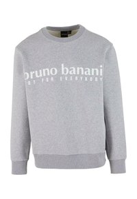 Grey sweatshirt made from soft cotton blend, featuring a crew neck, long sleeves, and printed text in white across the front.