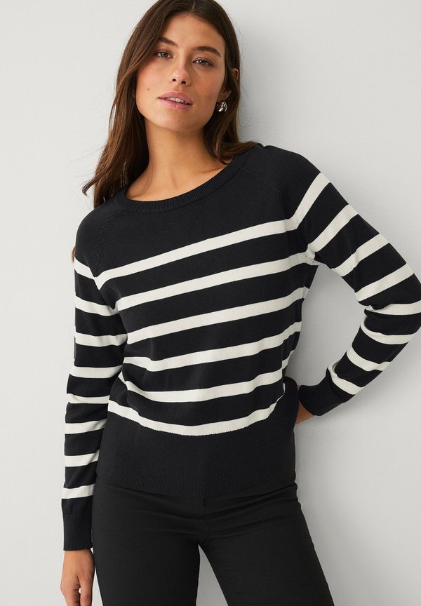 Strickpullover - schwarz cremeweiß gestreift