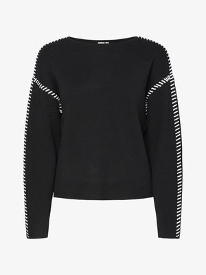 Suéter negro de manga larga, con detalles de costura blanca en los hombros. Confeccionado en tejido de punto y con un escote redondo.