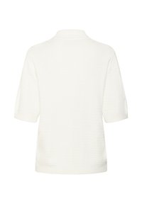 Witte top met korte mouwen en een textuurafwerking, met een klassieke kraag en ribgebreide manchetten. Eenvoudig en veelzijdig ontwerp.