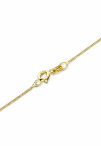 Goldene Kette mit einem verdrehten Design, ausgestattet mit einem Karabinerverschluss und ovalen Gliedern, die eine glatte, reflektierende Oberfläche präsentieren.