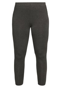 Mörkgrå tights tillverkade av ett stickat tyg, med en åtsittande passform och resår i midjan, samt en slät yta utan synliga sömmar.