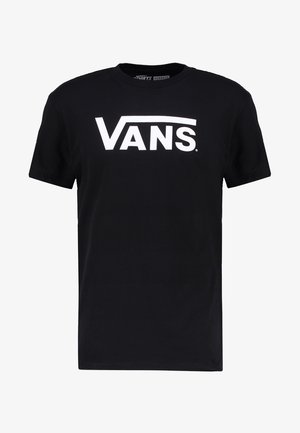 Black cotton t-shirt featuring a white "VANS" logo across the chest, short sleeves, and a classic crew neck design.