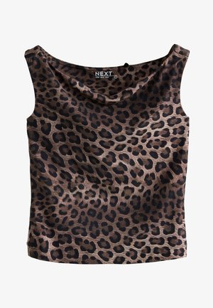 Varrukateta avara kaelusega vest pruunide ja mustade leopardimustriga, NEXT kaubamärk.