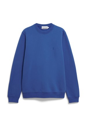Blauwe sweatshirt van glad katoen, met een ronde hals, lange mouwen, ribgebreide manchetten en een klein logo-detail op de borst.