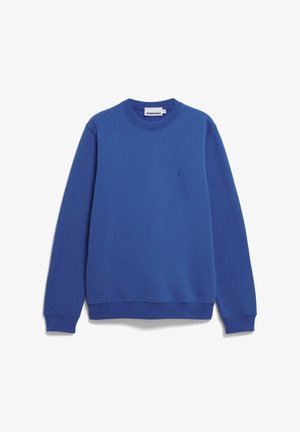 Blauwe sweatshirt van glad katoen, met een ronde hals, lange mouwen, ribgebreide manchetten en een klein logo-detail op de borst.