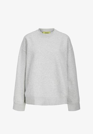 Hellgrauer Sweatshirt mit langen Ärmeln, Rundhalsausschnitt, lockerer Passform sowie gerippten Bündchen und Saum.
