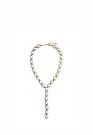 Collier chaîne en or avec de grandes mailles ovales formant un Y, doté d'un fermoir réglable et d'une chaîne pendante.