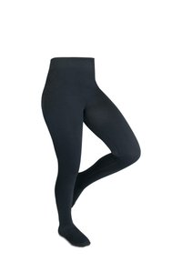 Schwarze Leggings aus dehnbarem Stoff, mit hohem Taillenbund und glatter Textur, entworfen für Komfort und Bewegungsfreiheit.