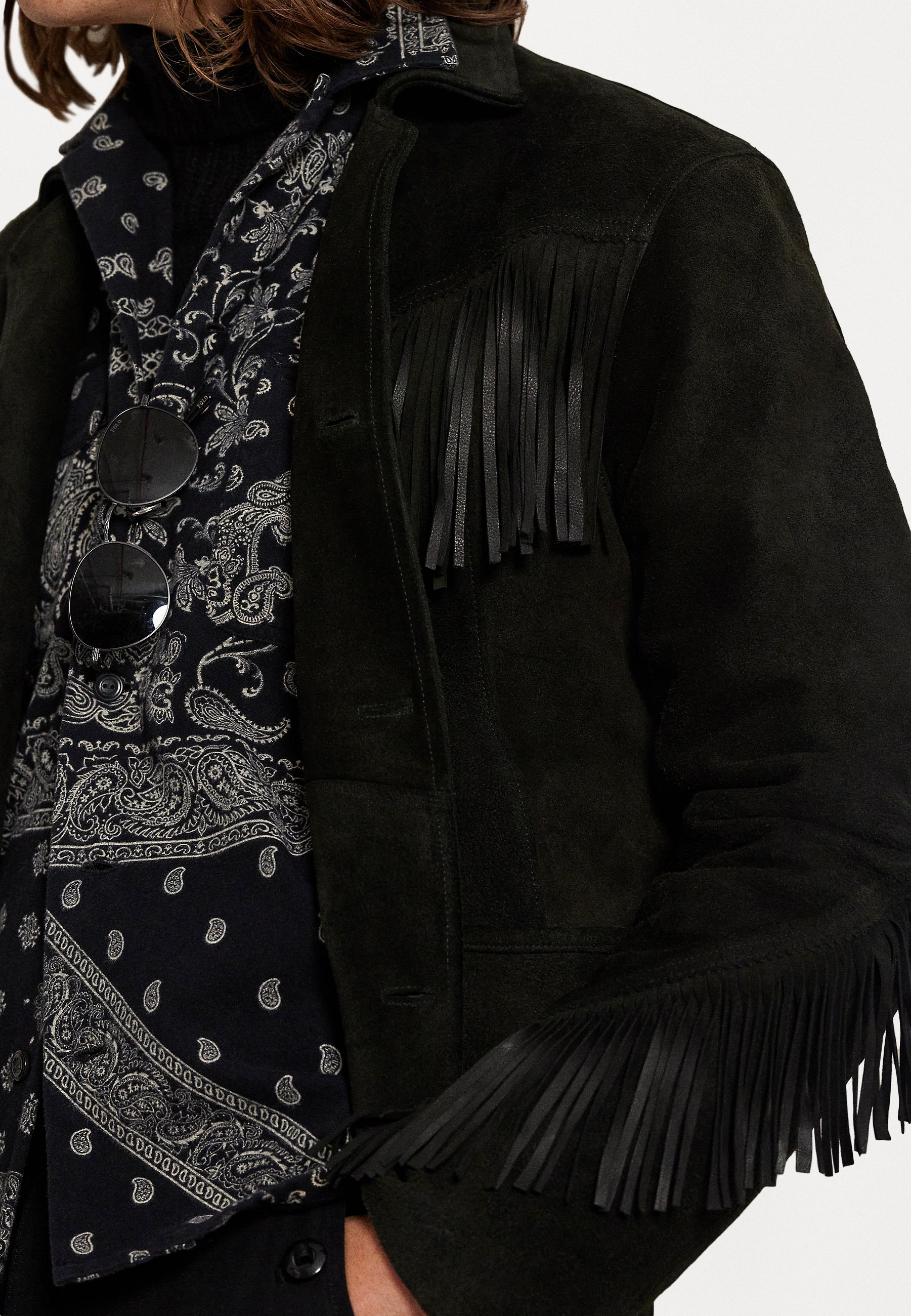 Polo Ralph Lauren FRINGE SUEDE JACKET - Leather jacket - black