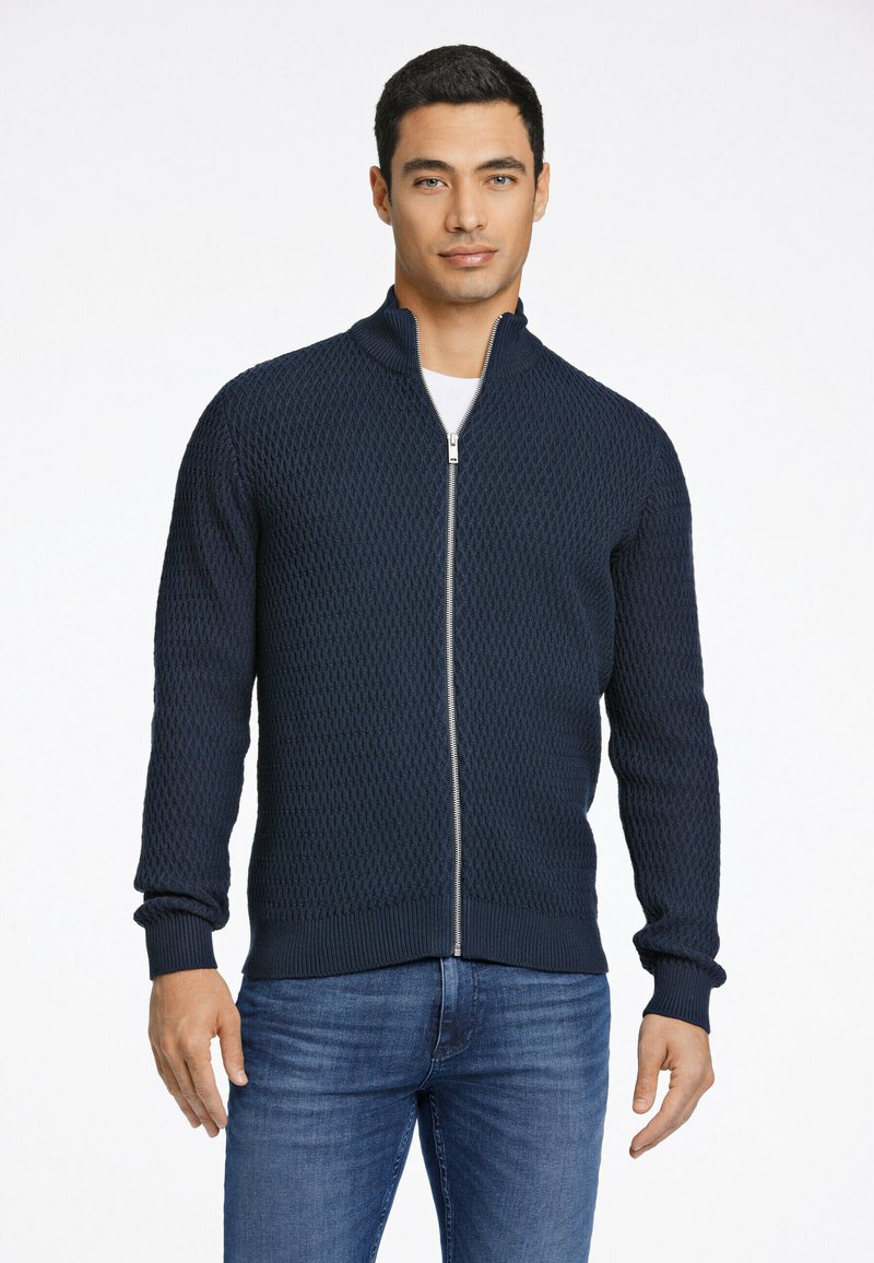 Lindbergh O-NECK STRUCTURE - Tröja med dragkedja - navy