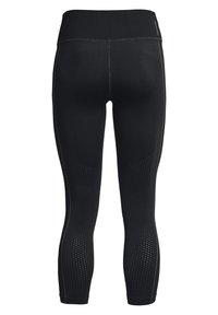 Leggings sportivi neri con una vita alta, tessuto texturizzato e dettagli perforati lungo i polpacci per una migliore traspirabilità.