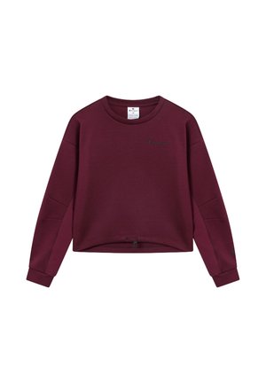Bordeaux sweatshirt met lange mouwen, cropped ontwerp, trekkoord aan de onderkant en geborduurd groen logo op de borst. Gladde katoenmix stof.