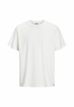 Maglietta bianca in cotone con collo rotondo classico, maniche corte e orlo dritto. Nota per il suo design semplice e la texture morbida.