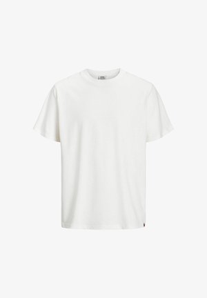 Camiseta de algodón blanca con cuello redondo clásico, mangas cortas y dobladillo recto. Destaca por su diseño simple y textura suave.
