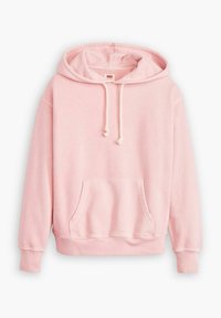 Felpa rosa realizzata in tessuto morbido, con una grande tasca frontale, cappuccio regolabile con cordino, polsini a costine e un design dalla vestibilità rilassata.