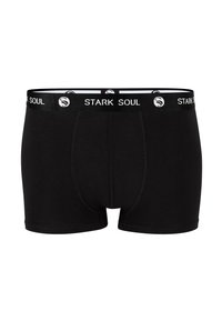 Boxer brevi neri realizzati in tessuto morbido, con una vita nera con logo e una vestibilità aderente ed elastica con cuciture rinforzate.