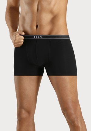 Schwarze Boxershorts mit enger Passform, aus weichem Material. Verfügt über einen elastischen, mit dem Aufdruck "H.I.S" versehenen Bund und eine konturierte Tasche.