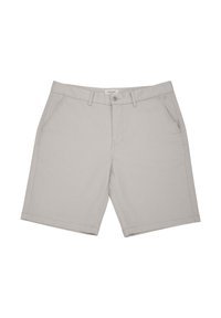 Jasnoszare szorty wykonane z tkaniny bawełnianej. Posiadają dwie przednie kieszenie, pojedyncze zapięcie na guzik oraz przeszycia. Miękka tekstura.