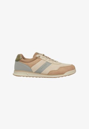 Sneaker casual beige e marrone chiaro con design con lacci, dettagli grigio chiaro e suola textureizzata, con marchio s.Oliver sul lato.