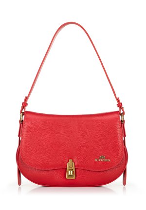 Rode leren schoudertas met textuur, voorzien van een goudkleurige sluiting en het Wittchen-logo op de voorklep, met een verstelbare strap.