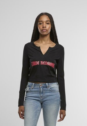 APPLIQUE CRYSTAL V NOTCH  LS - Long sleeved top - black