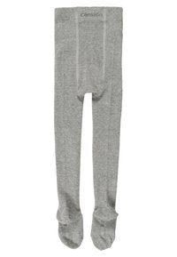Collant grigi in cotone con una texture liscia, design con piedi e una fascia morbida in vita con un logo discreto nella parte superiore.