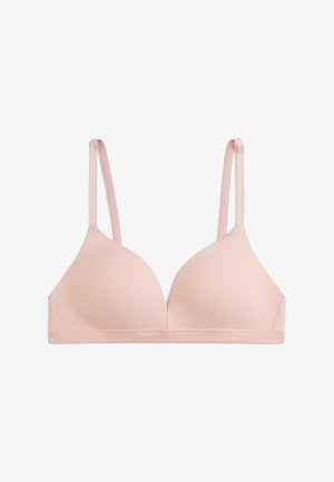 Roze driehoekige bh met dunne verstelbare bandjes, een gladde textuur en een naadloos ontwerp. Zachtheid van stof met een rekbare onderband.