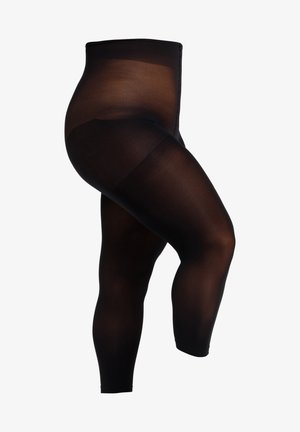 Collants opaques noirs avec un design taille haute, fabriqués en matériau lisse et extensible. Présente une finition sans coutures et une texture douce.