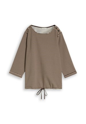 TOM TAILOR, TOM TAILOR T-SHIRT PLUS SIZE - LANGARMSHIRT MIT KNOPF-DETAILS - Longsleeve - dark brown beige stripe