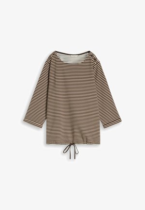 TOM TAILOR, TOM TAILOR T-SHIRT PLUS SIZE - LANGARMSHIRT MIT KNOPF-DETAILS - Longsleeve - dark brown beige stripe