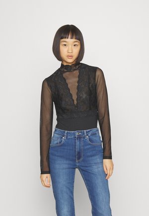 Pieces Petite PCSICCA HIGH NECK BODYSTOCKING - Μπλούζα με μακριά μανίκια - black