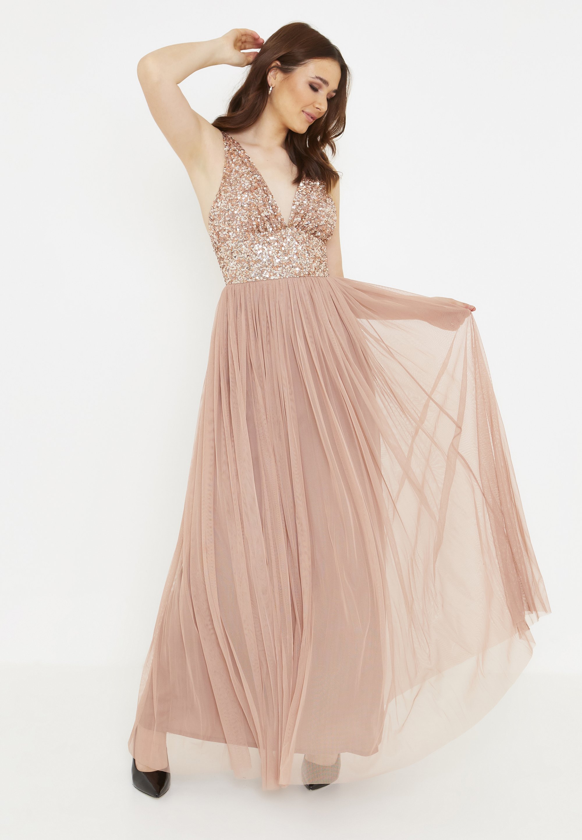 Beauut Milly Embellished Sequins Robe Longue Pale Mauve Taupe Zalando Fr